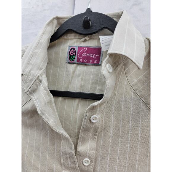 Cameo Rose Tan with white striped long sleeve button down top, size 9/10 - Picture 5 of 12
